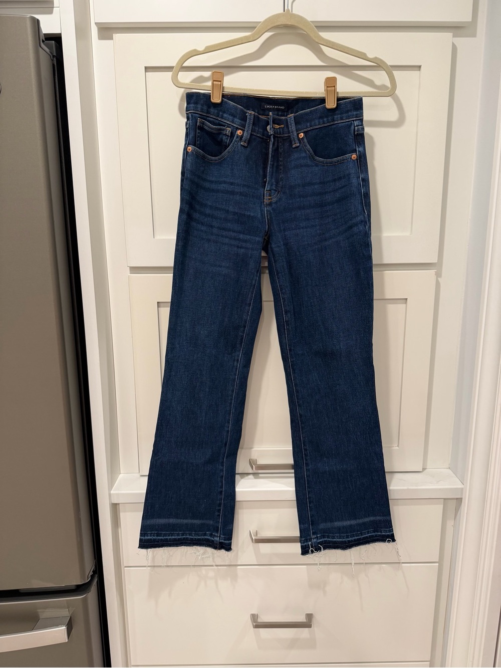Lucky Brand Dark Blue mid rise crop mini boot Ava jeans